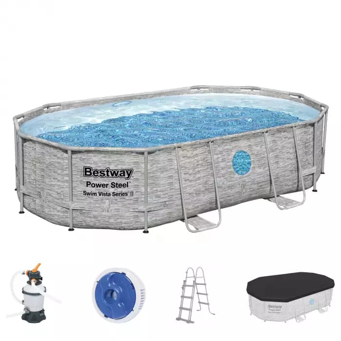 Каркасный бассейн Bestway 56946 BW, 488х305х107см "Ротанг" 7250л, песочный фильтр-насос, лестница, тент, попл.-доз. фото 2